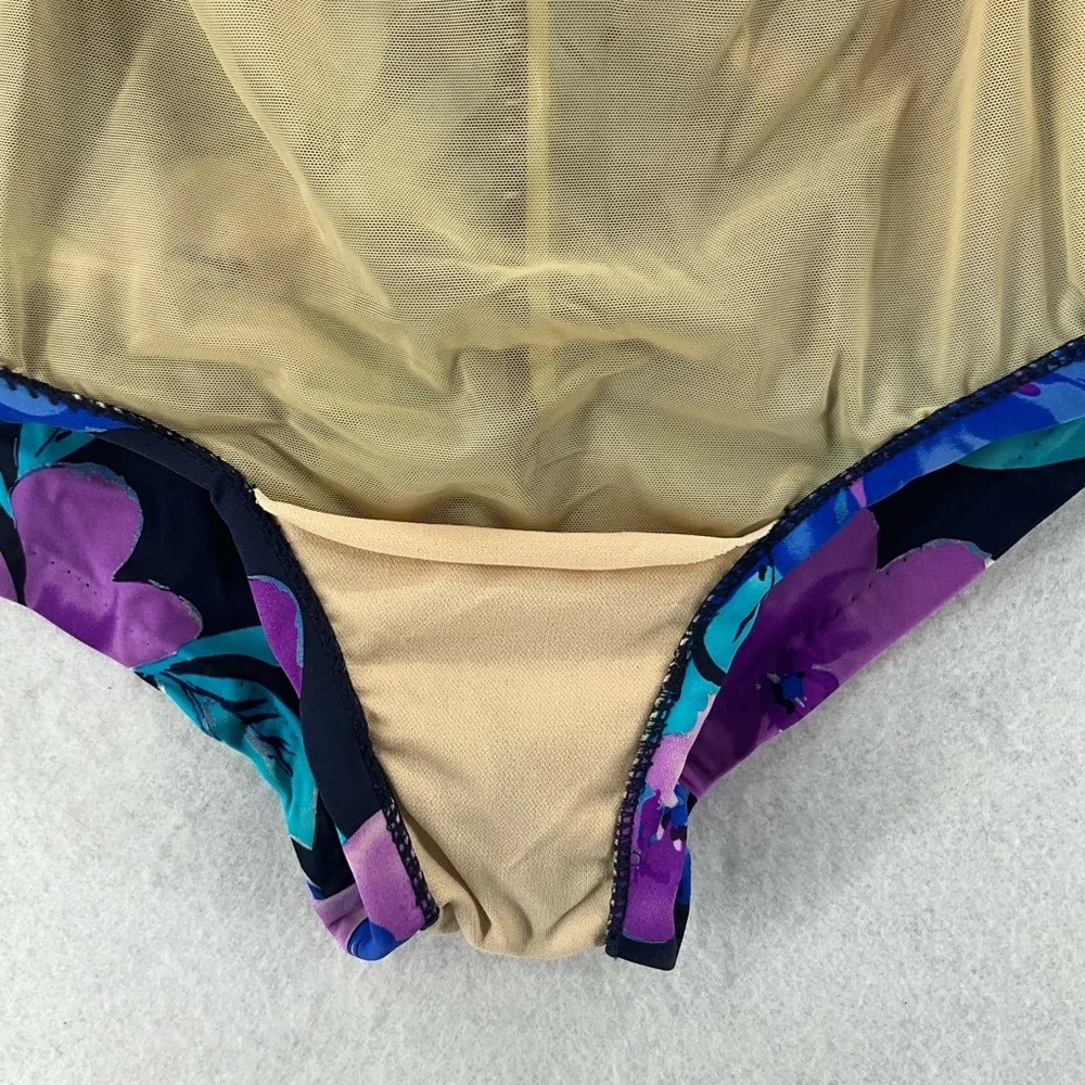 La Cove Swimsuit Floral Ruched‎ Front Purple Blue Black Size 12